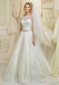 Свадебное платье C55614. А-силуэт, длинное со шлейфом.